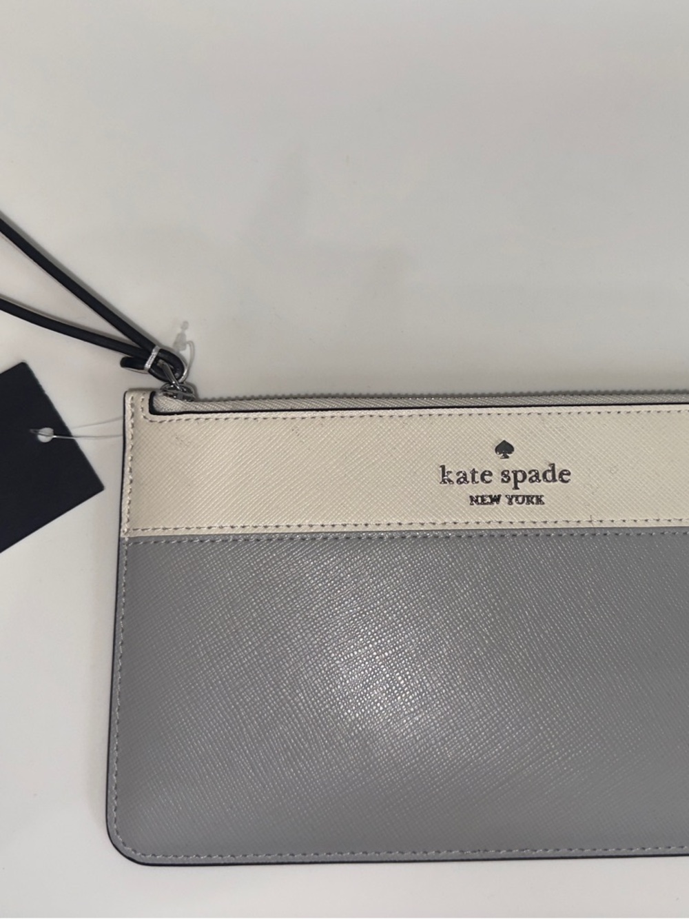 kate spade Two-Tone Cream & Gray Leather Wristlet